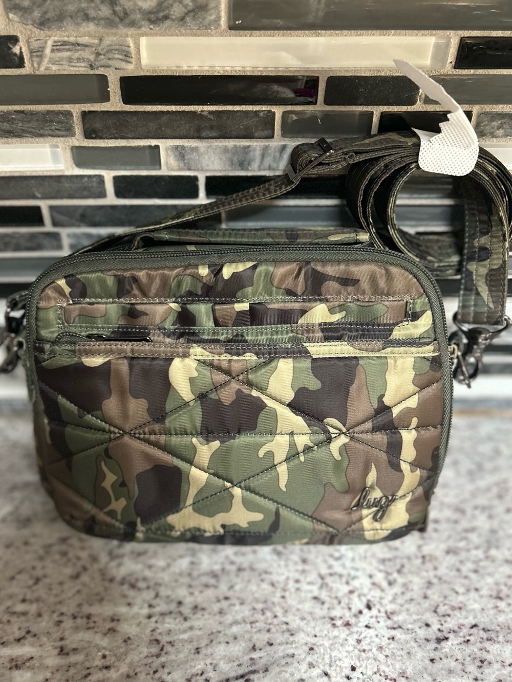 Lug Camouflage Quilted Crossbody Roundabout XL - Green/Brown NWT